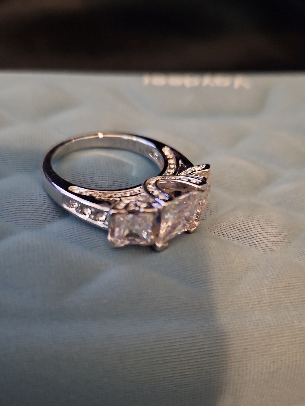 Silver Three-Stone Cubic Zirconia Engagement Ring - White